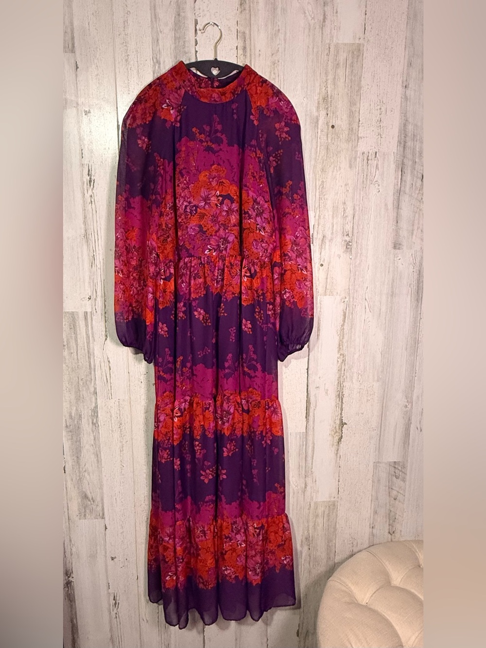 Maison Tara Floral Maxi Dress Size 12 Purple Orange Tiered Boho Flowy - Picture 3 of 9
